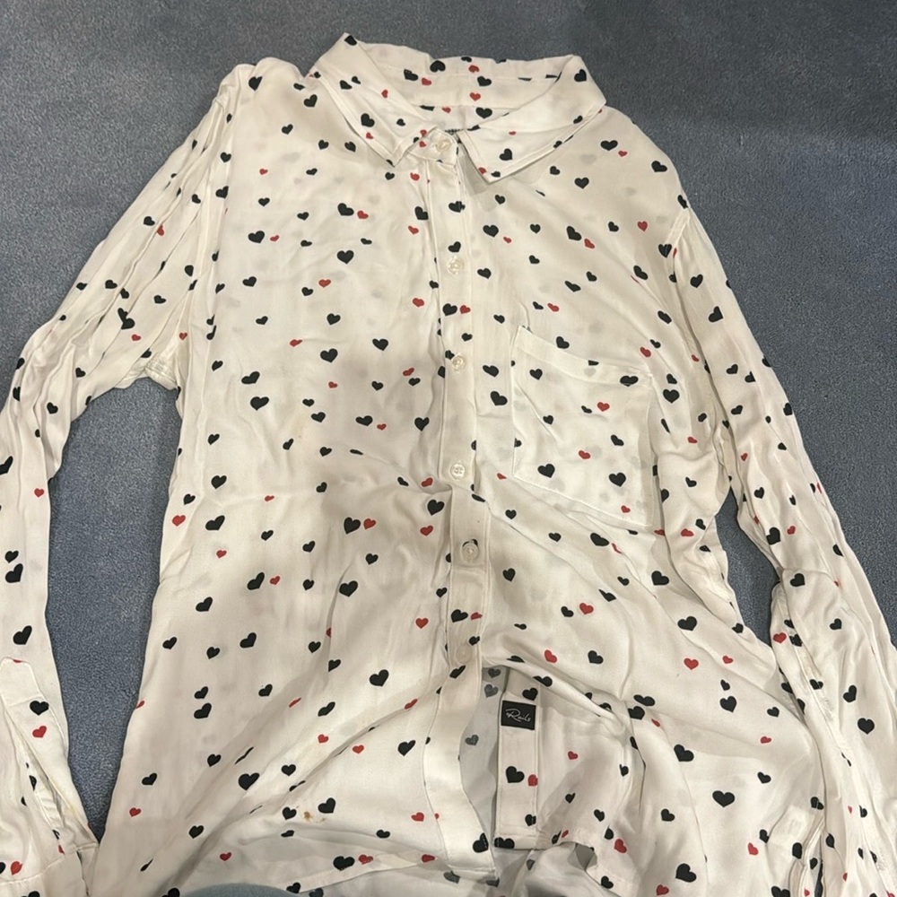 Rails Size Small Hearts Black And Red Button Down - image 1
